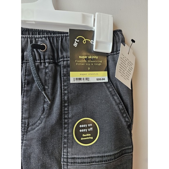 Boys ART Class Black Super Skinny Jogger Pants Size 7 Adjustable Waist - Picture 2 of 3